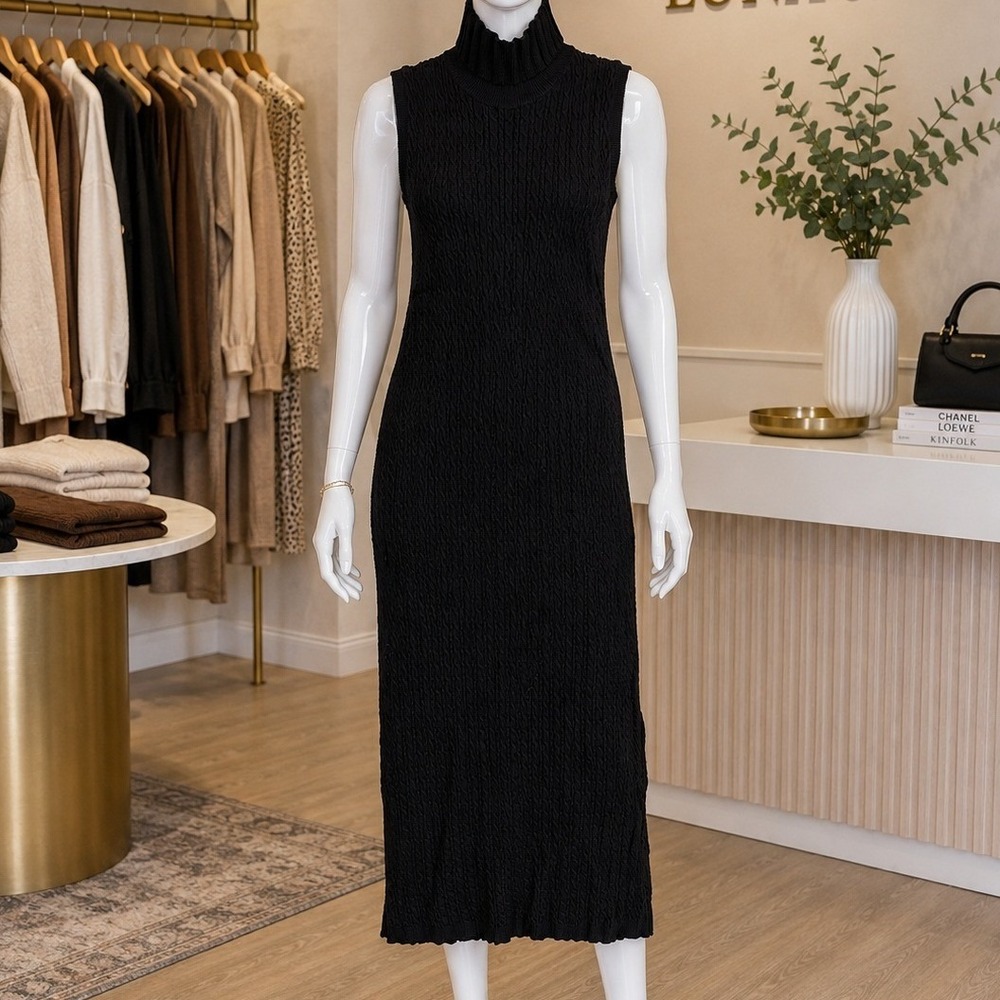 The Collective Women Sweater Dress Black Textured Mock Neck Sleeveless Small